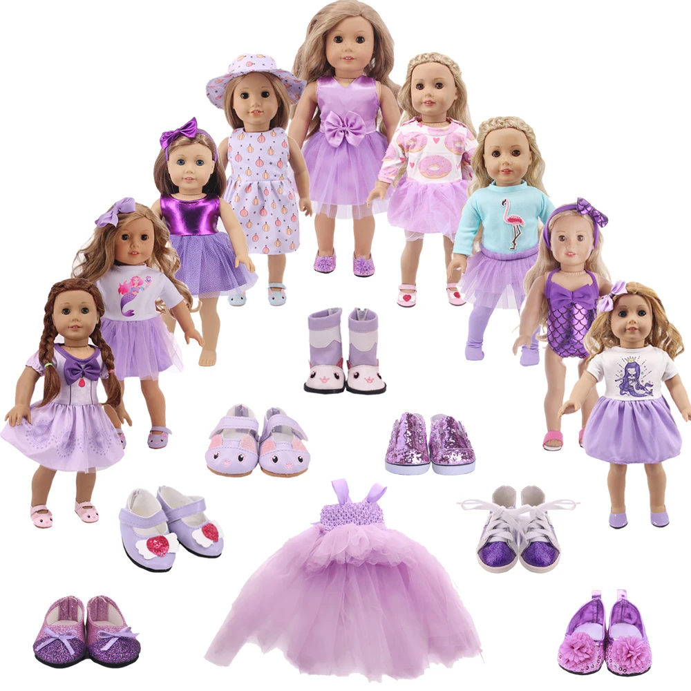 Purple Veil,sling Skirt,swimsuit,kitty Shoes For 18inch American&43 Cm Reborn Baby Doll Accessories,generation Gift