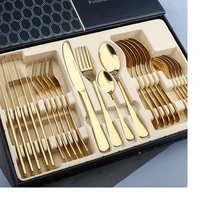 24 stainless steel cutlery set equipped with titanium plated gold natural cutlery set for 6 people