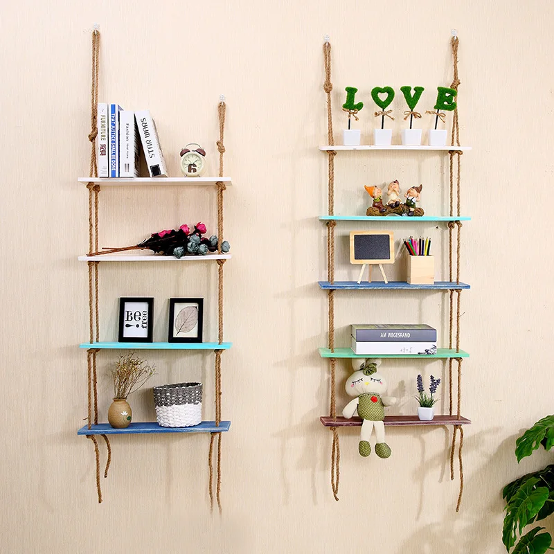 Скандинавская деревянная подвесная полка веревка для качелей плавающие полки