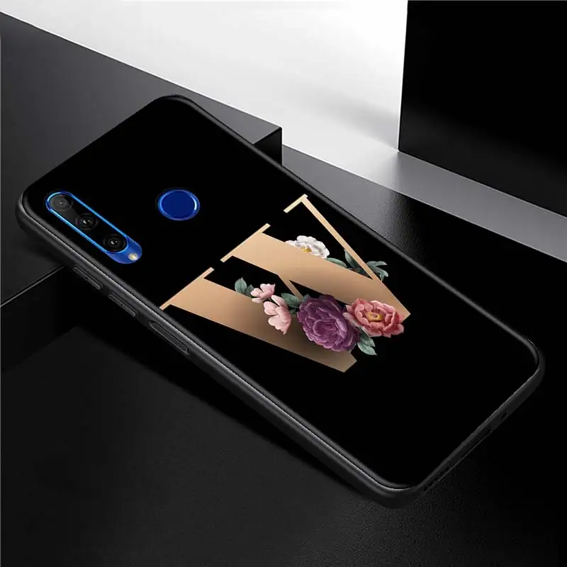 

Soft Case for Huawei Y6 Y9 Prime Y5 Y7 2019 Y5p Y6p Y7p Y8p Y6s Y8s Y9s Y9a Black Phone Cases Cover Elegant floral Letter
