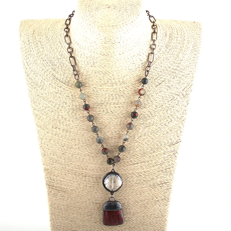 Женское колье чокер с подвеской ожерелье из натурального полудрагоценного камня