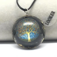 ogan energy black tourmaline tree of life pendant orgonite crystal crushed stone resin domed healing jewelry necklace