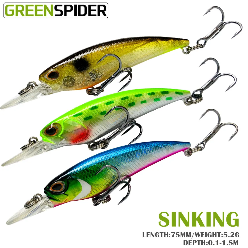 

GREENSPIDER 1 шт. Новая легенда, гольян 75 мм, тонущий мини-воблер, приманка для рыбной ловли, искусственная жесткая приманка, искусственная приманк...
