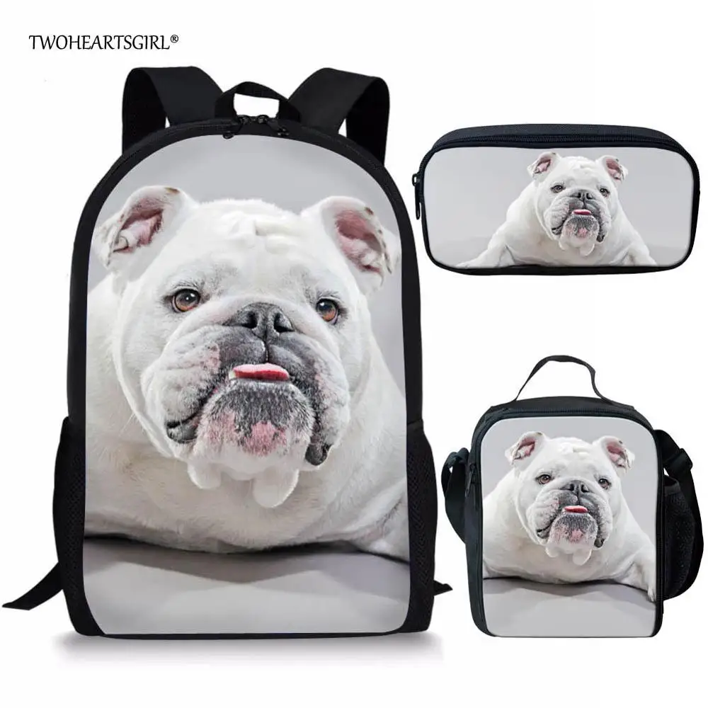 

Twoheartsgirl Cute French Bull Dog School Bag Sets Cool Student Kids Bagpack Sets 3d Primary Junior Children Bookbags Mochila