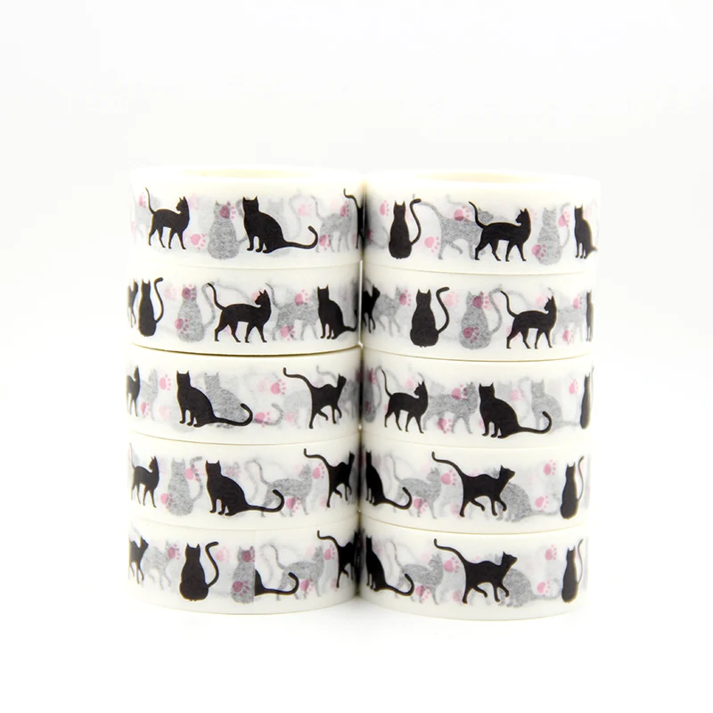 

New 10pcs/set 15MM*10M Black Cat Washi Tape Decorative Tape Papelaria Label Masking Sticker Tape stationery