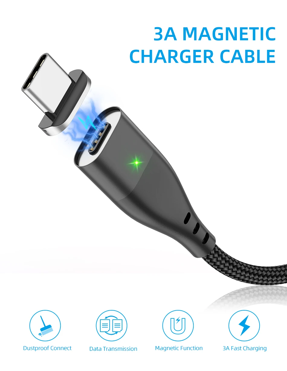 GTWIN 3A Магнитный USB кабель для быстрой зарядки Micro магнит type C шнур для samsung S10 S9 S8 разъем s7 s6 Зарядное устройство USB шнур