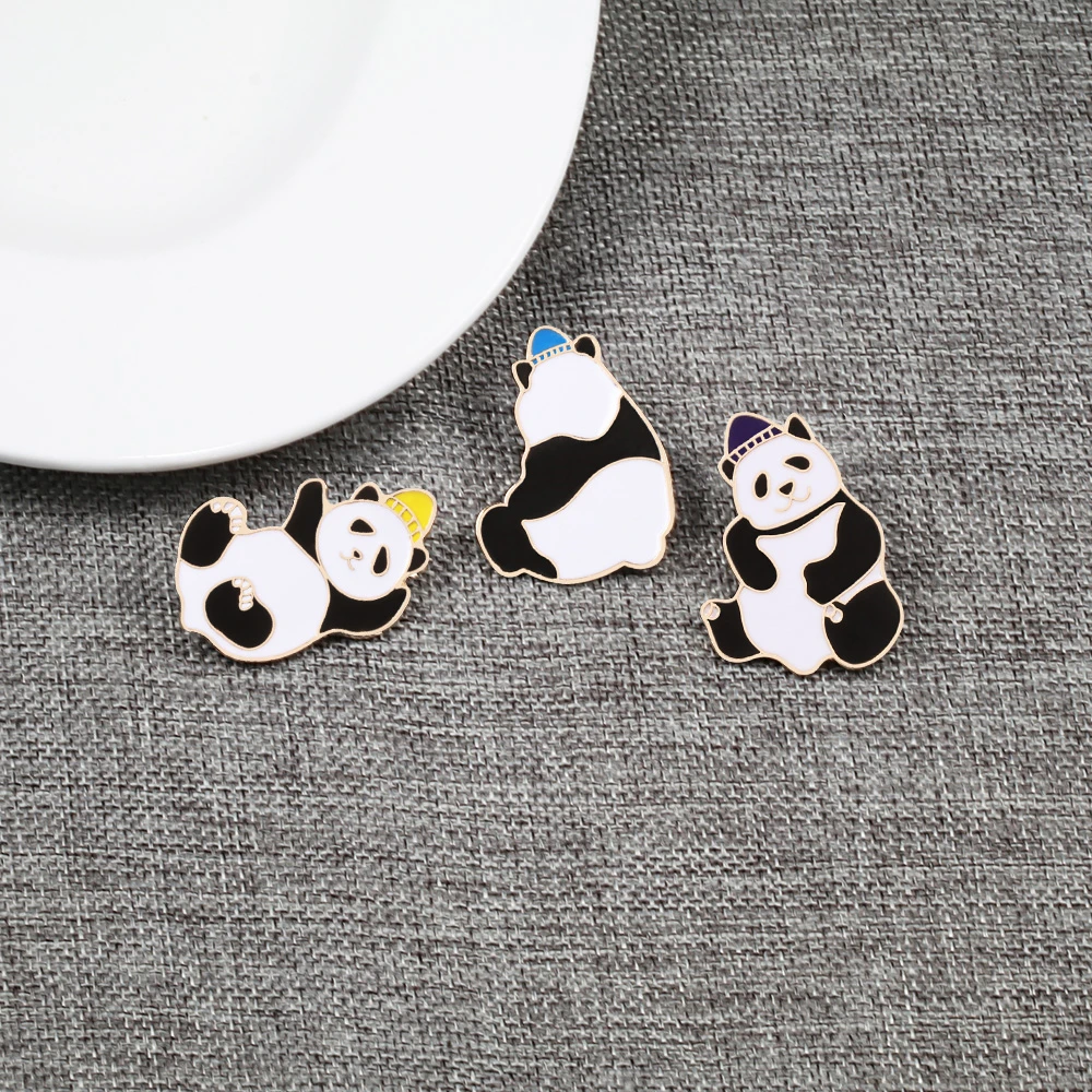 Модные эмалированные заколки в виде панды для шляпы забавные броши животных