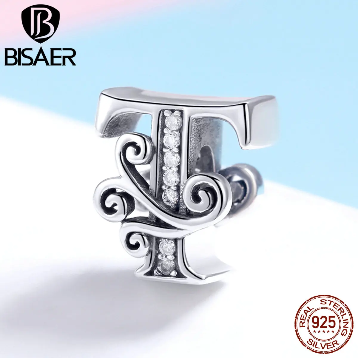 BISAER горячая Распродажа 925 пробы серебряные бусины в форме буквы А-Я алфавита подходят для шарма браслеты серебро 925 Изготовление ювелирных изделий