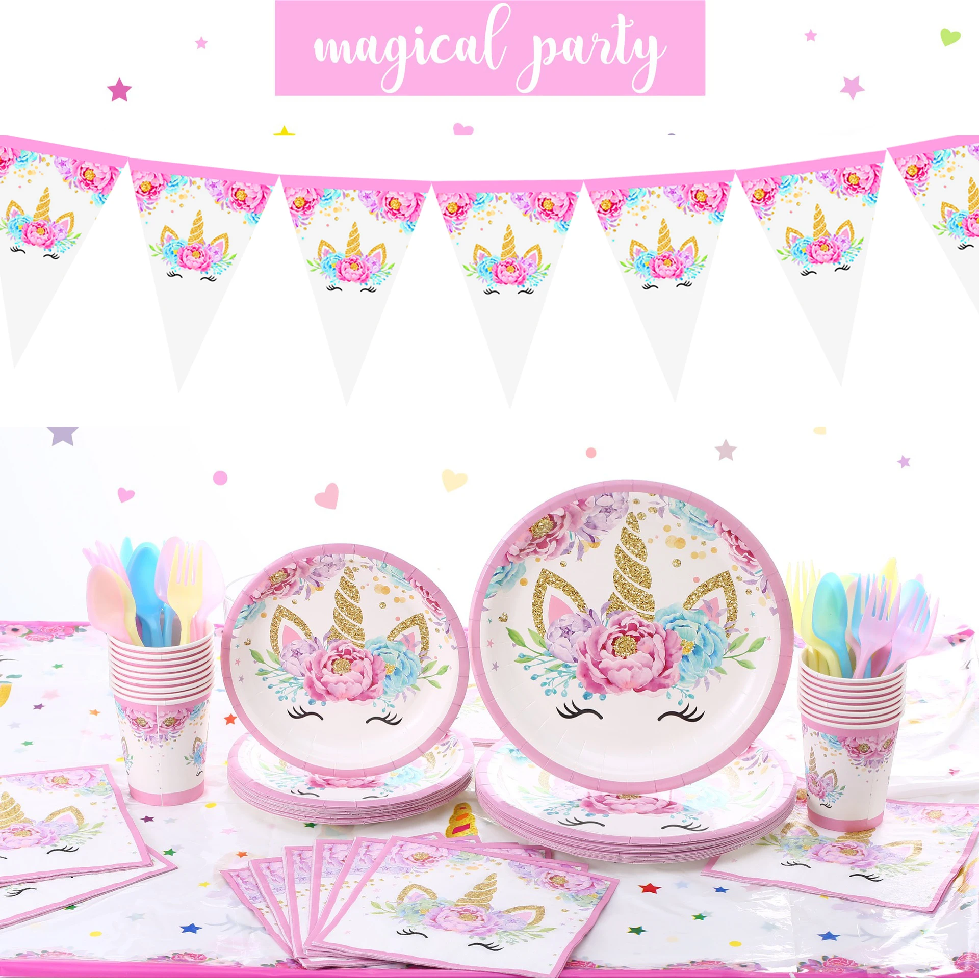 

Pink Unicorn Disposable Tableware One Years Old Birthday Party Unicorinon Girl 1st Birthday Party Unicorn Baby Shower Decoratio