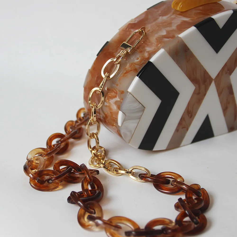 

Amber Acrylic Fashionable Oval Clutch Women Geometric Stitching Wedding Evening Bag New Shoulder Chain Diagonal Bag