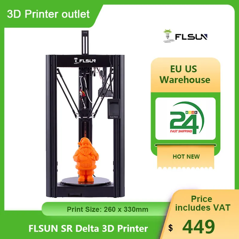 3D принтер FLSUN SR Delta высокоскоростной быстросъемный 260 мм x 330 - Цена: 41 521,97 руб.