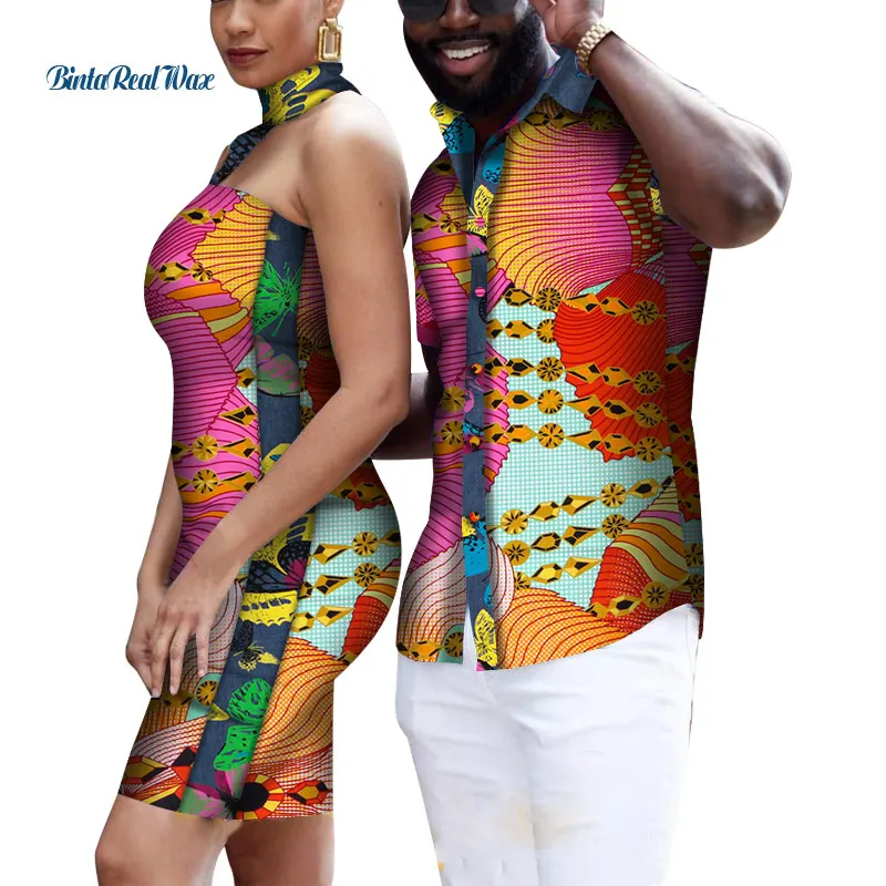 

Sweet Lover Couples Clothes African Print Patchwork Dresses for Women Bazin Riche Mens Shirts African Style Clothing WYQ520