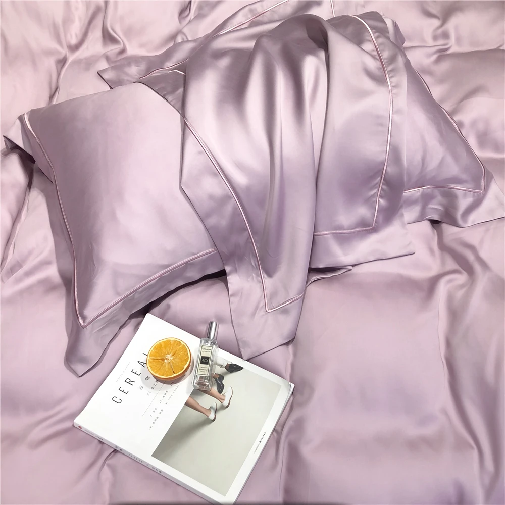 

SlowDream Luxury Women Purple 100% Silk Bedding Set Healthy Beauty Duvet Cover Pillwocase Queen King Flat Sheet Set Home Textile