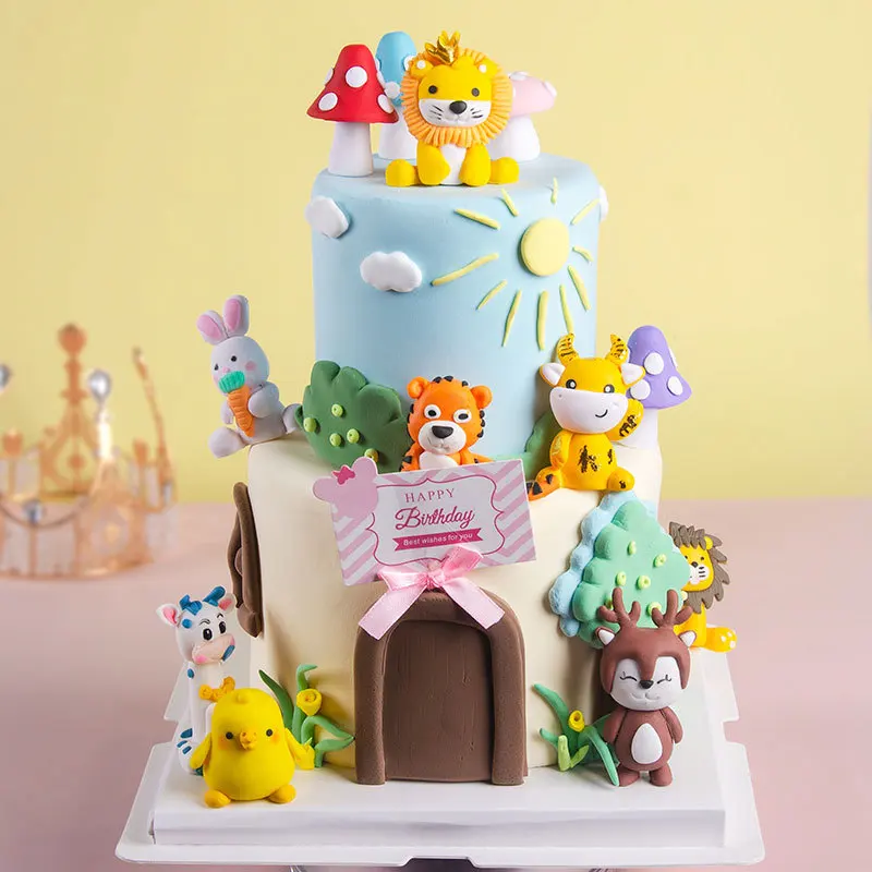 

Lion Rabbit Duck Cow Animal Birthday Cake Topper Decoration Children's Day Yellow Duck Kids Favor Gift Cupcake Baking Supplies