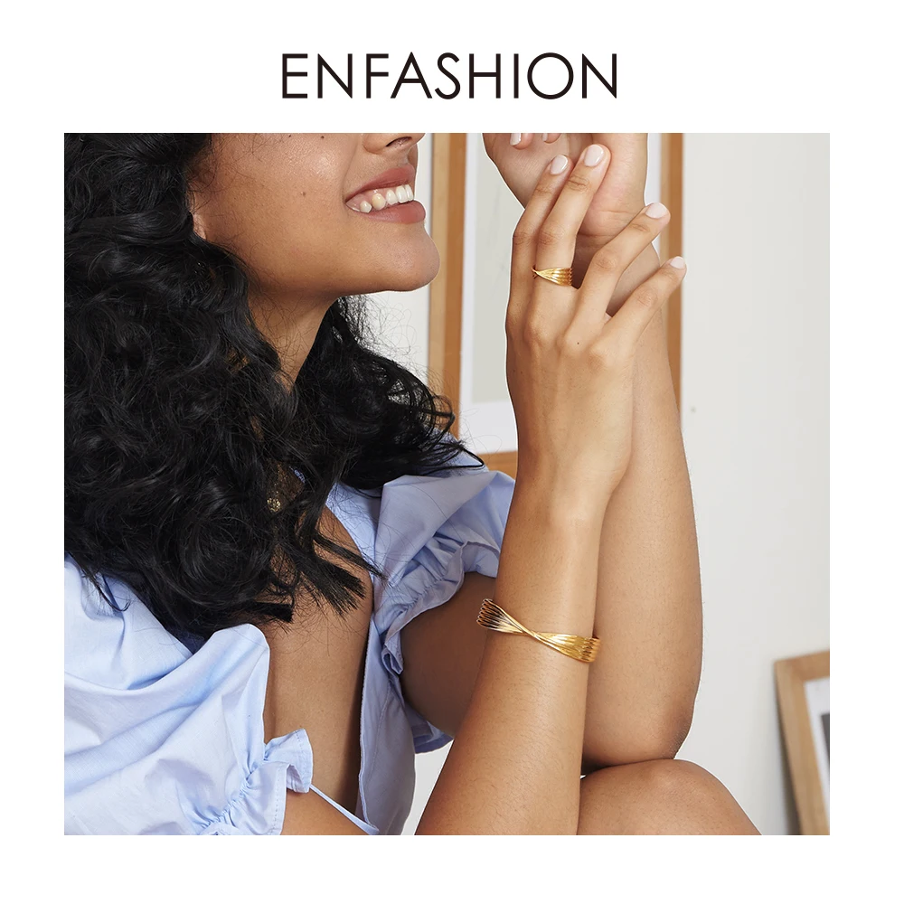 

ENFASHION Punk Curved Streak Knot Bangles For Women Gold Color Open Bracelets Armband 2020 Fashion Jewelry Wholesale B202157