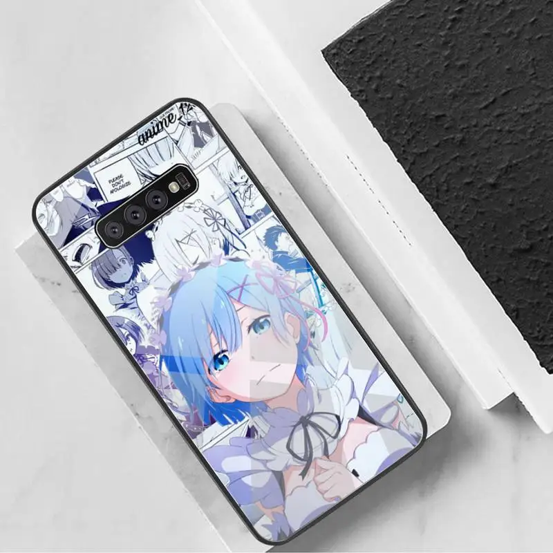 

Anime Re Zero Rem Phone Case Tempered Glass For Samsung S20 Plus S7 S8 S9 S10 Plus Note 8 9 10 Plus