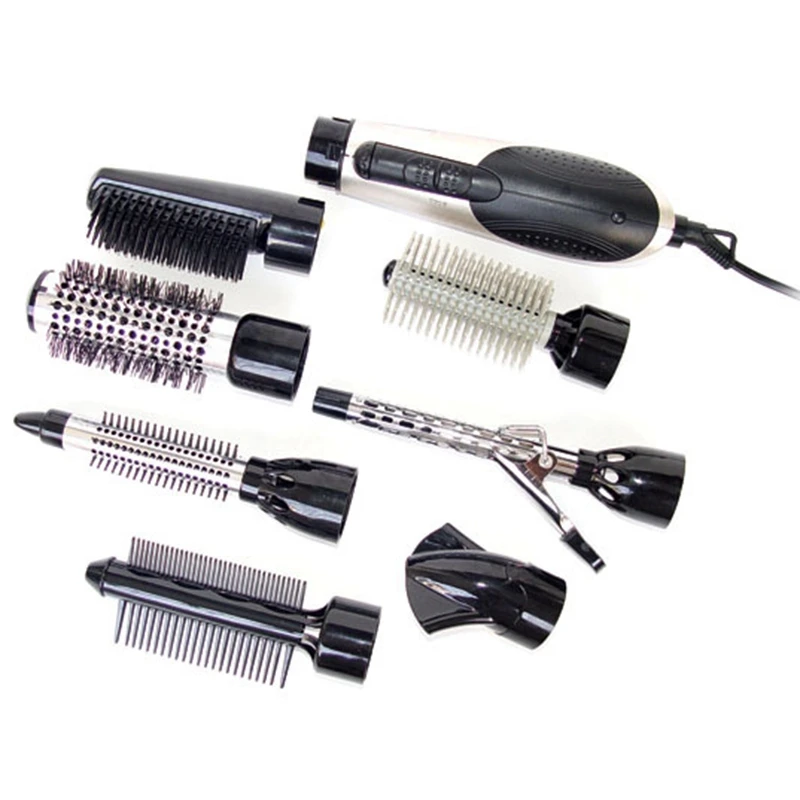 Red Black EU Plug 7 in 1 Multifunction Professional Negative Ion Hair Dryer with Comb Set Curling Wand Straight | Бытовая техника