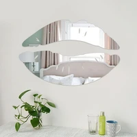 new style diy art mural decals home decor sexy lips wall sticker simple shine 3d mirror stickers acrylic mirror kiss lips