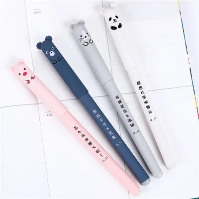 

4 Pcs/set Kawaii Pig Bear Cat Mouse Erasable Gel Pen School Office Supplies Stationery Gift 0.35mm Blue Black Ink