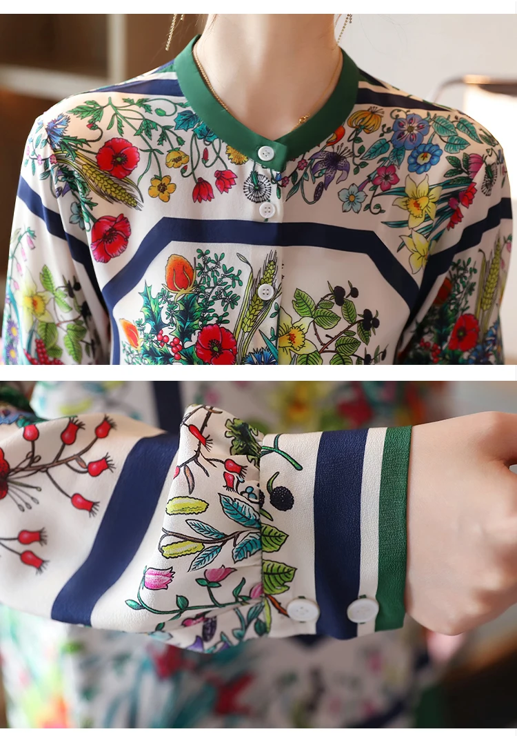 

Chiffon Blouse Shirt Women 2020 New Autumn long-sleeved Silk blouse Fashion Retro Printed Tops OL Clothing