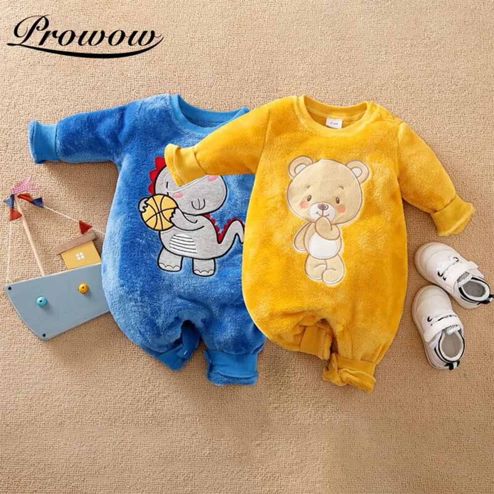 

Prowow 0-18M Newborn Jumpsuit For Kids Boys Clothing Plus Velvet Thickening Baby's Rompers Cartoon Animals Toddler Baby Costume