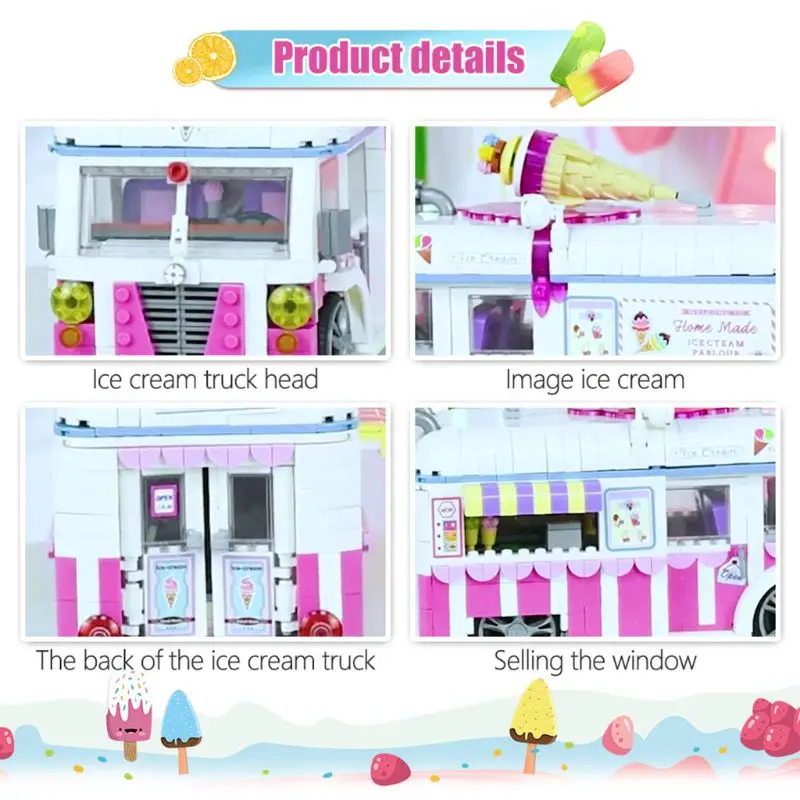 

Mini block ice cream truck pink car cake bus truck model toy 1244pcs block 634F