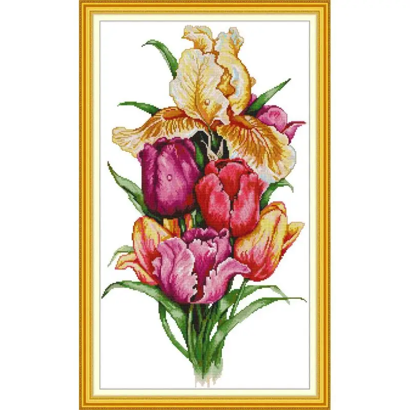 

Cross Stitch Tulip 9 DIY Needlework Handmade Kit DMC 14CT 11CT Counted and Printed Embroidery Set for Gift and Home Decoration