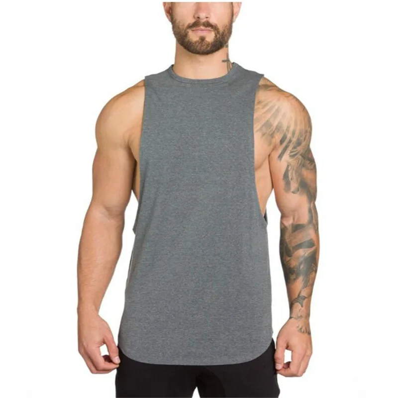 

Men's Blank Cotton Loose Vest Long European And American Fitness Sports Hurdle Base Elasticity Top Youth Summer