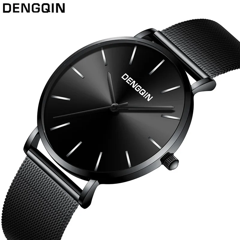 2020 мужские часы с черным циферблатом сетчатые для мужчин из нержавеющей стали