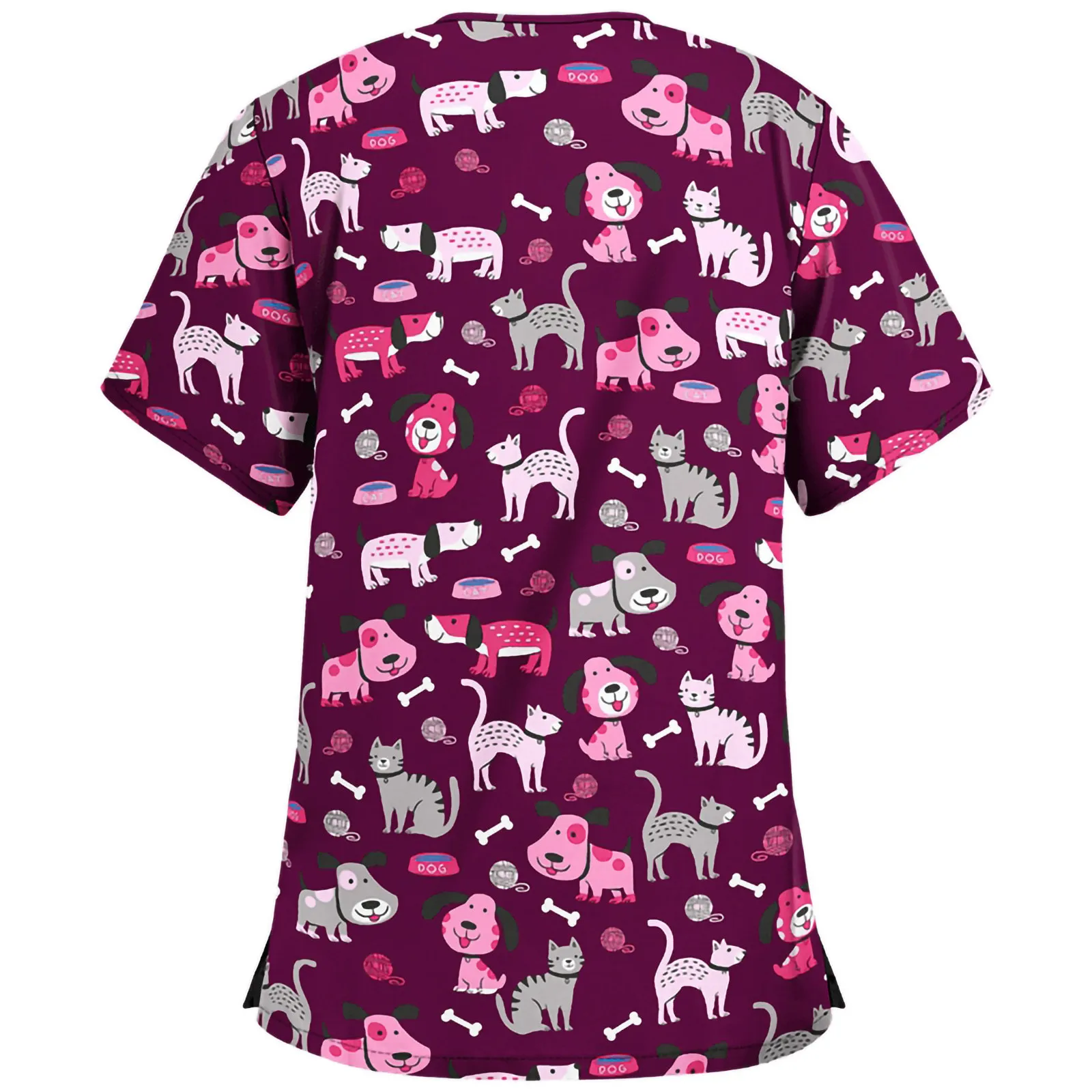 

Oversize Top For Women Summer Short Sleeve V-neck T-shirt Fahsion Working Uniform Cartoon Print Blouse T-shirt Ropa Mujer#35