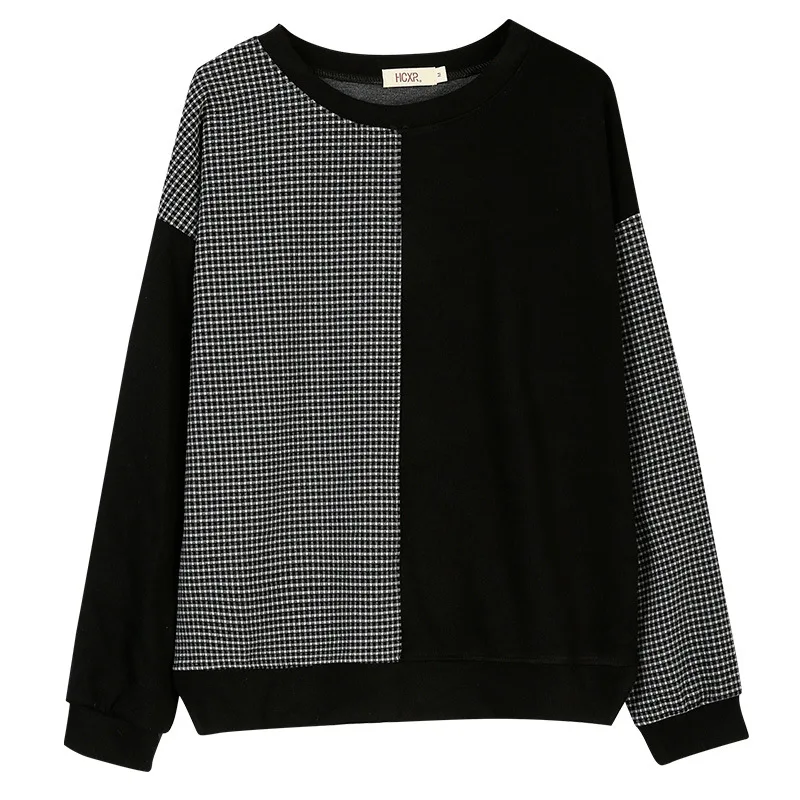 

Fine Plaid stitching T-shirt women's 2021 spring new Arrival Korean ladies design sense niche casual T-shirt Large size M L XL