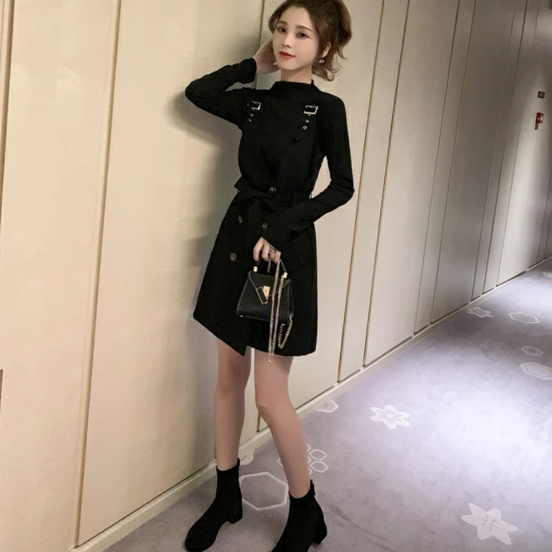 

2 Piece Set Women Long Sleeve Shirt + Dress Outfit High Fashion Autumn Clothes