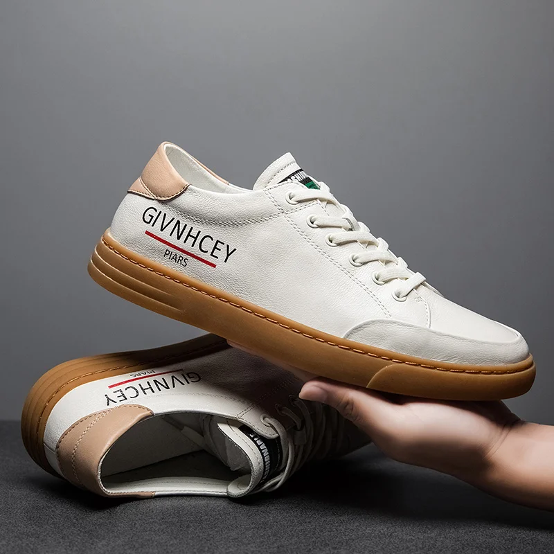 

Spring/Autumn Male Casual Sneakers Genuine Leather Adult Casual Shoes White Youth Fashion Men Shoe Rubber Walking Shoe Man