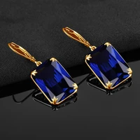 earrings for women 14k gold jewelry 925 sterling silver long shiny blue sapphire classic handmade fine jewelry factory outlet