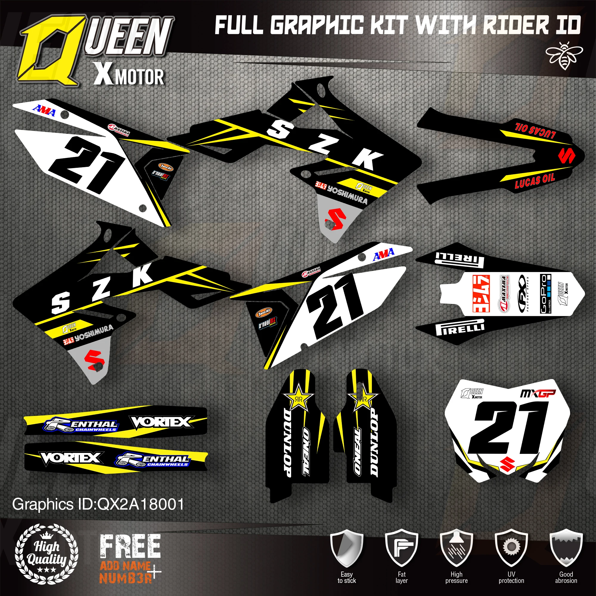Queen X MOTOR Custom Team Graphics Decals Stickers Kit For SUZUKI Decal 2018 2019 2020 RMZ 450 001