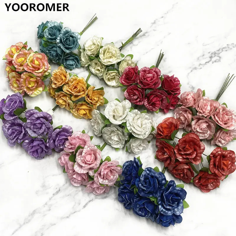 YOOROMER 6 шелковых небольших искусственных цветов букет сделай сам венок для коллажей свадебный подарок в