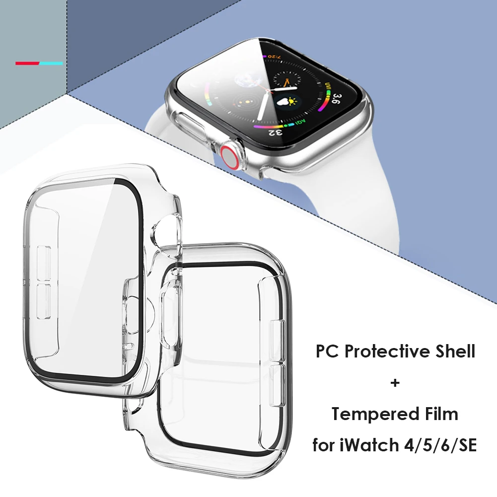 Чистый прозрачный PC чехол бампер для Apple Watch версии 6 5 4 SE 40 мм 44 закаленное стекло