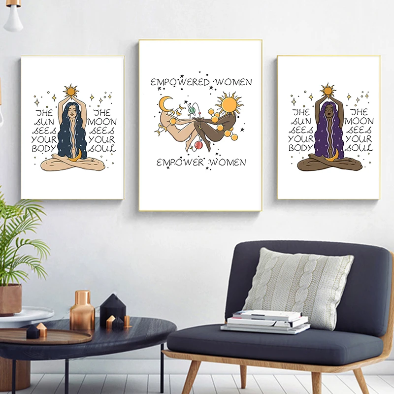 

Sun Moon Body Soul Canvas Paintings Female Celestial Nordic Feminine Posters and Prints Wall Art Pictures for Living Home Decor