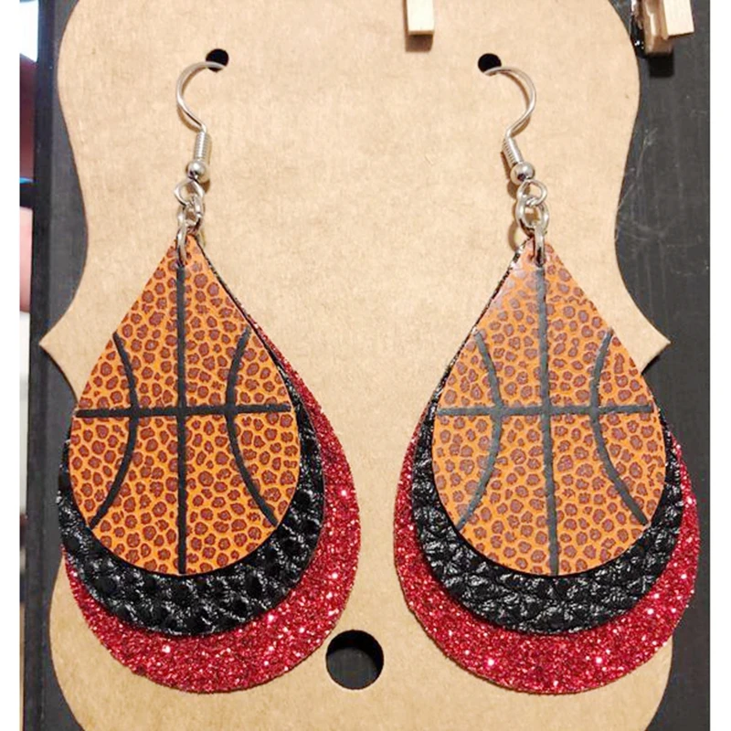 3D baseketball кожаные серьги Spirit Cricut 3 слоя пользовательского цвета Искусственные из