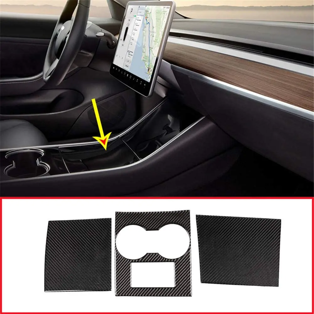 For Tesla Model 3 Model Y 2019 2020 Car Center Console Panel Stickers Carbon Black Car Interior Accessories