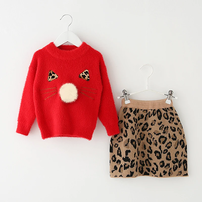 Зимняя одежда для девочек 2 предмета красный свитер на Рождество + Плотная юбка