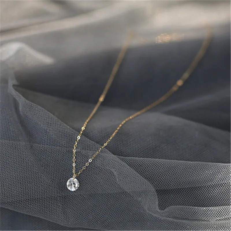 rose gold DAIWUJAN Настоящее 925 пробы серебряный круглый кристалл кулон колье ожерелье для женщин Романтический ювелирные украшения Свадебные аксессуары подарок - Цвет камня: rose gold