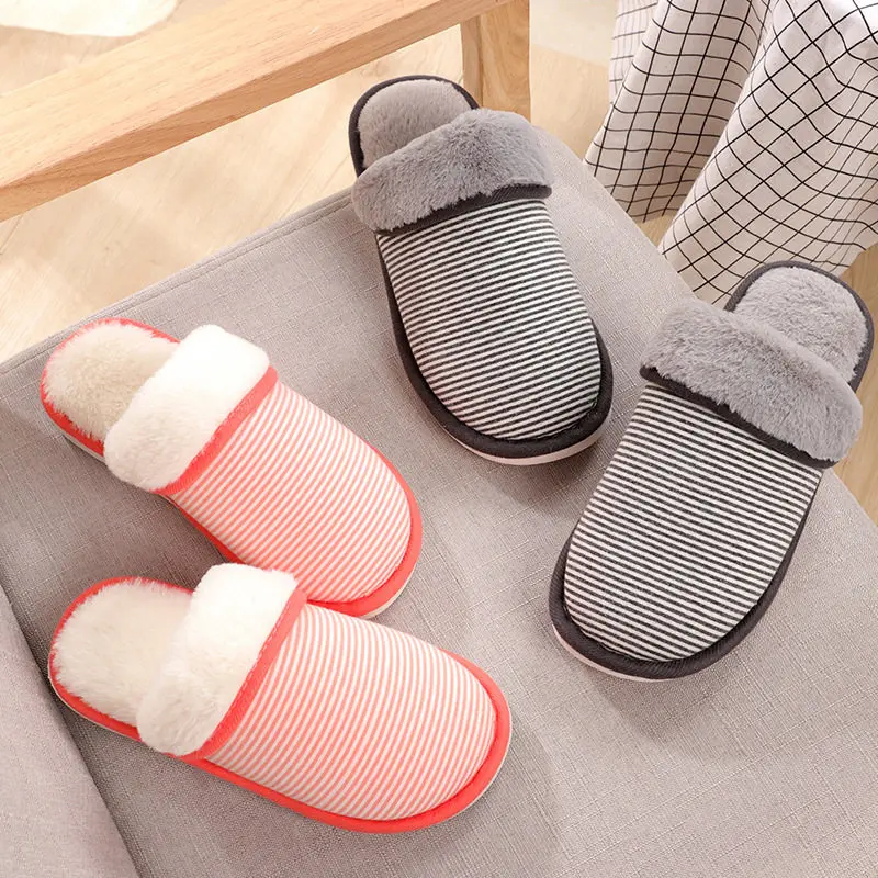 Домашние тапочки из хлопка для женщин и мужчин в полоску Вязаные с эффектом