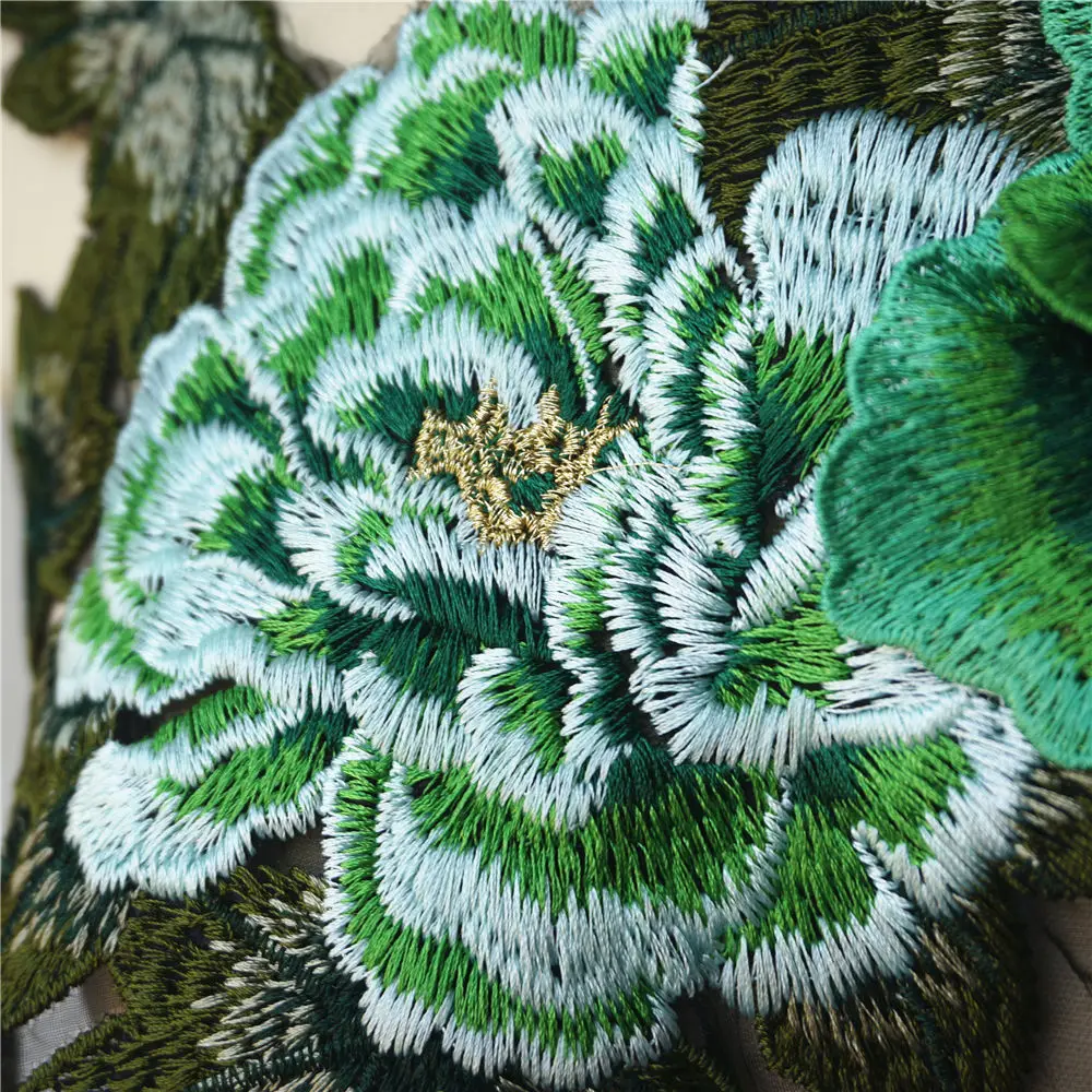 Green 3D Peony Flower Leaf Lace Fabric Multilayer Collar Embroidered Gown Appliques Sew Patch For Wedding Decoration Dress DIY | Дом и сад