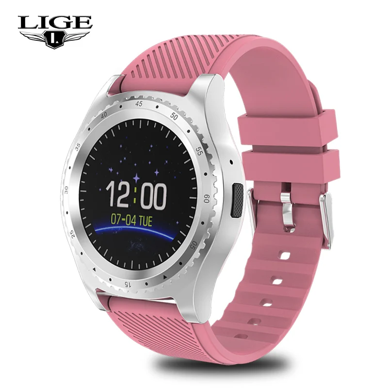 Pink LIGE смарт-часы для мужчин Для женщин спортивные часы Цвет светодиодный Сенсорный экран Напоминание часы Поддержка SIM карты памяти для Android IOS Reloj - Цвет: Pink