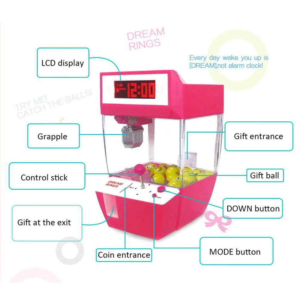 

Clock Coin Operated Game Machine Crane Machine Candy Doll Grabber Claw Arcade Machine Automatic Toy Kids Children