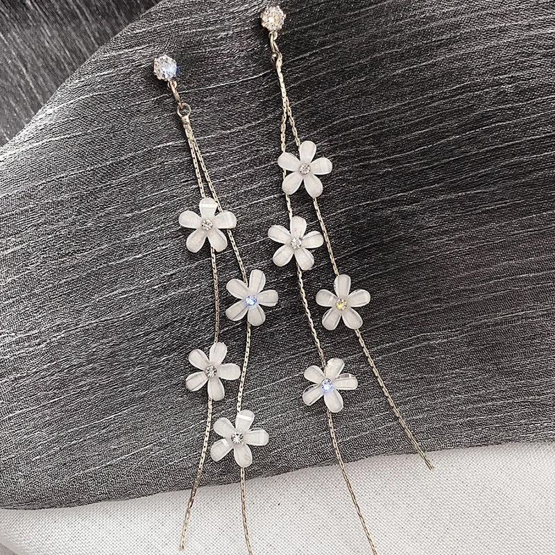 Модные новые серьги корейской версии серьги-подвески в виде цветка с жемчугом и