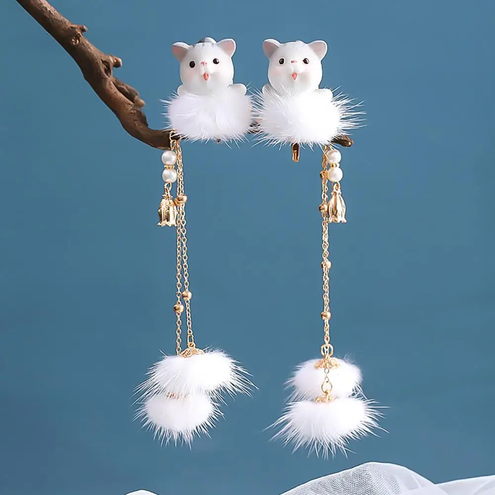 

1Pair Hair Clips Cute Kitten Shape Headdress Chinese Style Girls Tassels Hair Pins for Birthday Party New year gifts