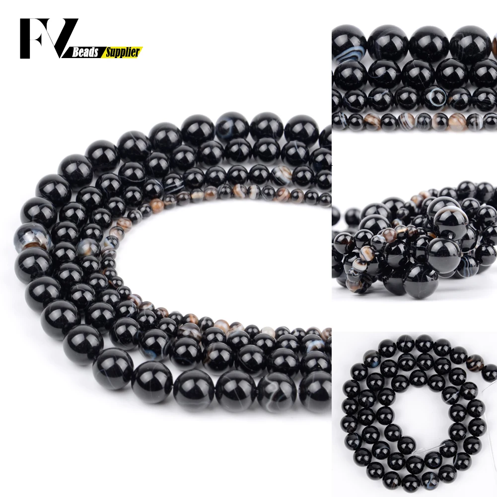 

Wholesale 4/12mm Natural Black Stripe Agates Stone Loose Spacer Round Beads For Jewelry Making DIY Bracelets Necklace Needlework
