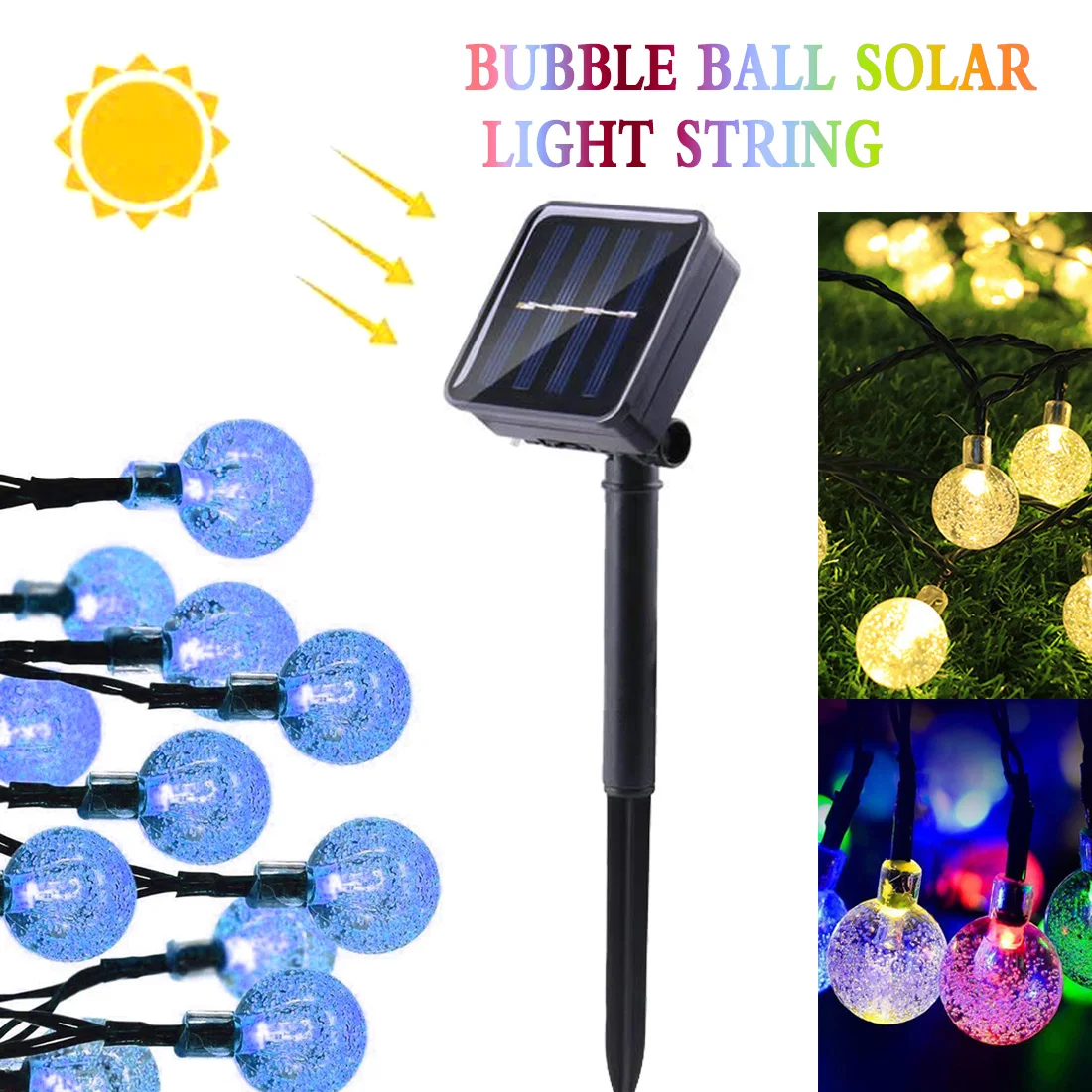 

10M Solar Lamp Crystal Ball LED String Lights Flash IP65 Waterproof Fairy Garland For Outdoor Garden Holiday Wedding Decoration